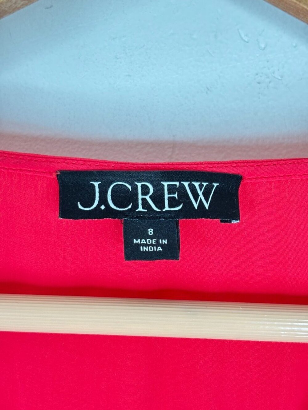J.Crew Smocked Midi Dress 8 Crepe de Chine Red Peasant Prairie Milkmaid Preppy - Picture 9 of 13